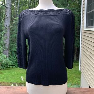 St John Sport Black Boatneck Lace Sweater